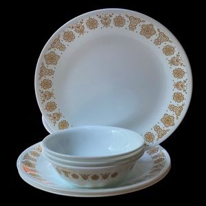 Vintage CORELLE Butterfly Gold Dinner Plates Cereal Bowls (4 sets- 8 total) EUC